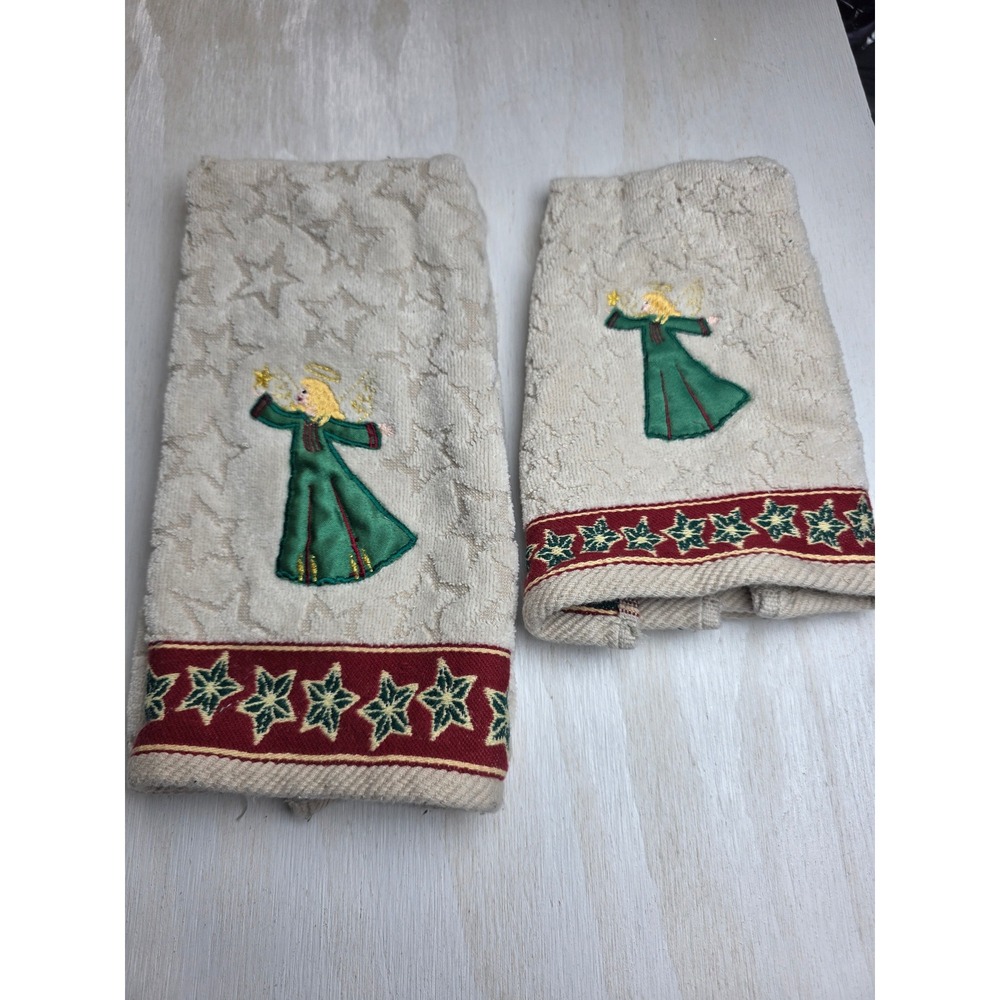 Franco Christmas Angel Hand Towel Washcloth Set Cotton Cream Holiday Cottagecore